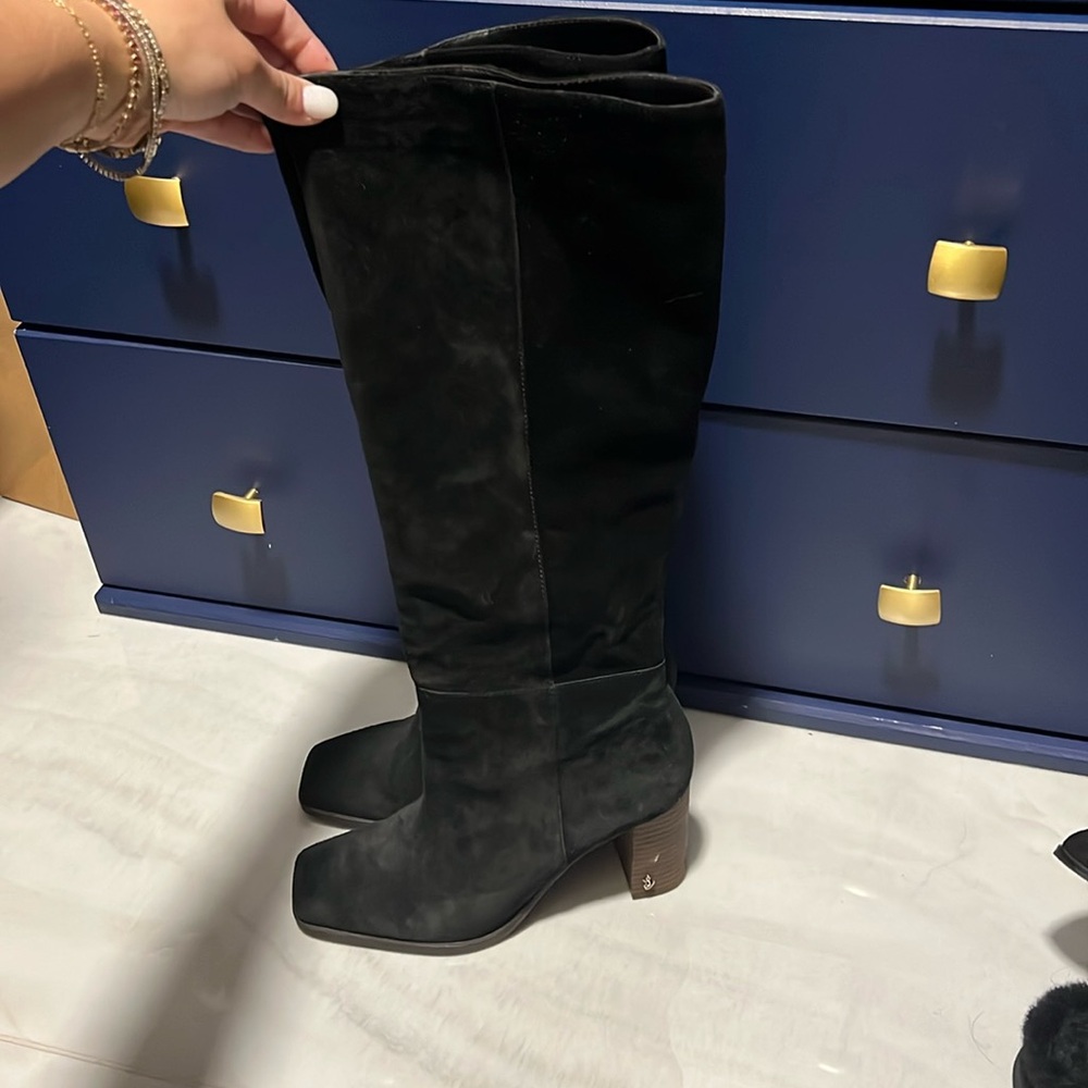 Sam Edelman Olly River Rock Square Toe Block Heel Pull On Knee High Boot